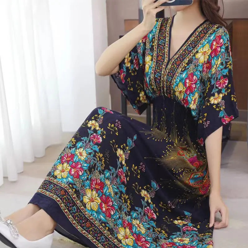Rielle | Bohemian maxi-jurk voor dames – Lange, soepel vallende casual zomerjurk met print