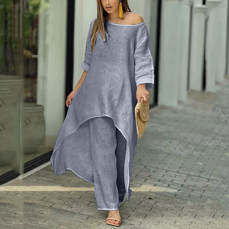 Aysa | Tweedelige set van katoen en linnen voor dames – Ademende zomerse outfit