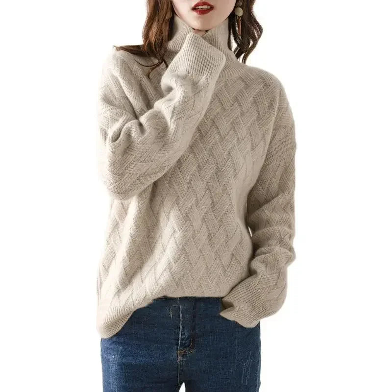 Belvra | Oversized kasjmier trui voor dames – Lange mouwen, coltrui, zachte, warme gebreide pullover