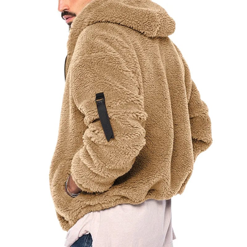 Asheron | Teddy fleece jas voor heren met capuchon – Warme, zachte, casual winterjas