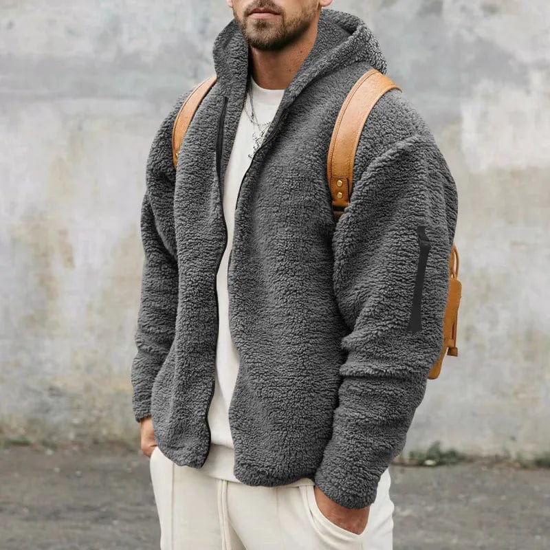 Asheron | Teddy fleece jas voor heren met capuchon – Warme, zachte, casual winterjas