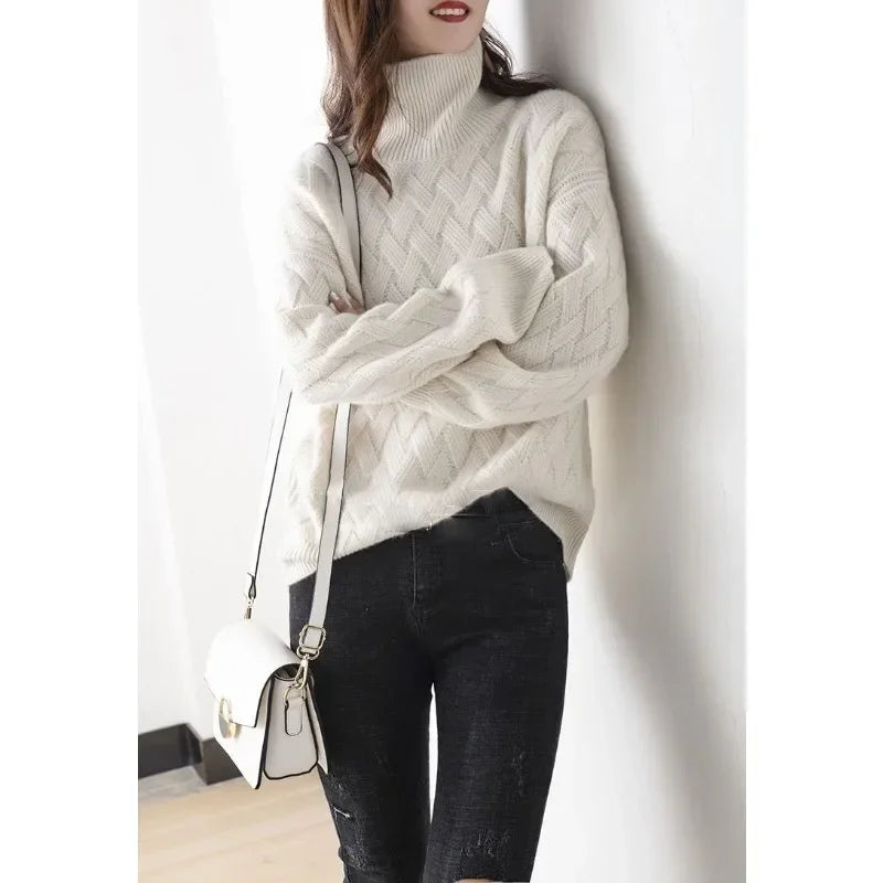 Belvra | Oversized kasjmier trui voor dames – Lange mouwen, coltrui, zachte, warme gebreide pullover