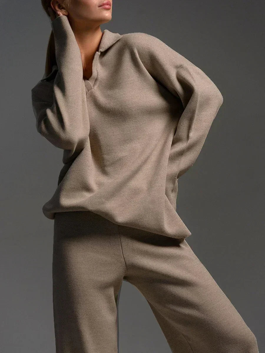 Norelia | 2-delige gebreide loungewearset voor dames, trui en broek, casual comfortabele outfit