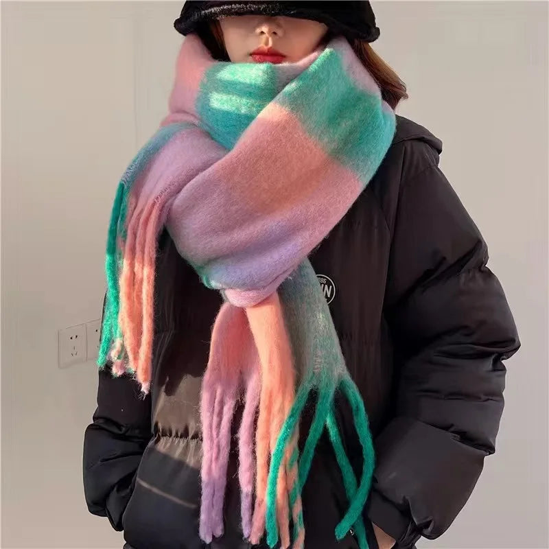 Cozeva | Dikke Warme Wollen Sjaal - 100% Kasjmier Oversized Gekleurde Sjaal 38×230 cm