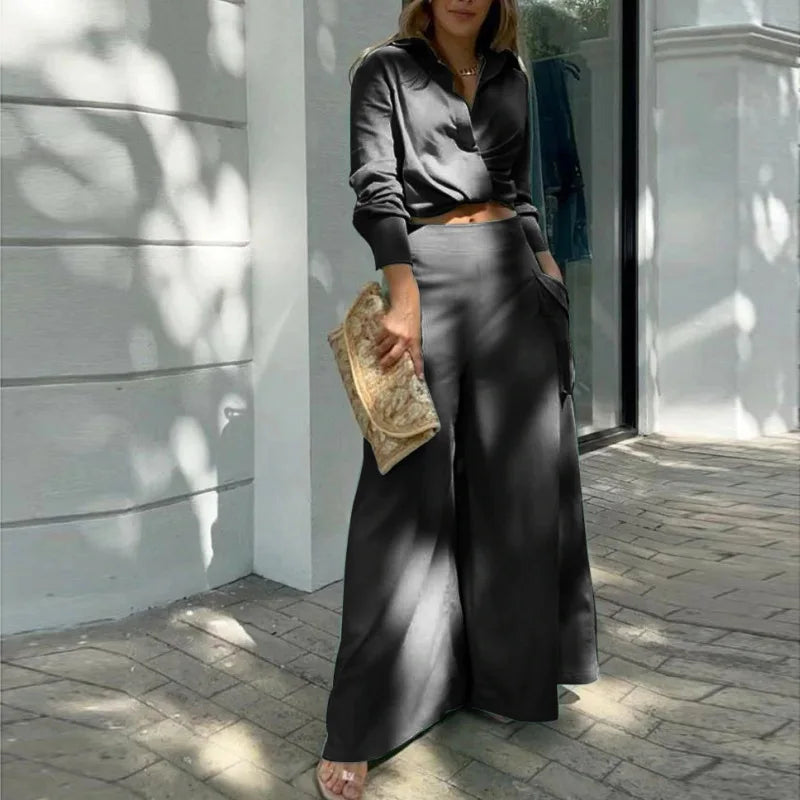 Nela | Tweedelige set voor dames: crop top en palazzo-broek – elegante, casual zomeroutfit