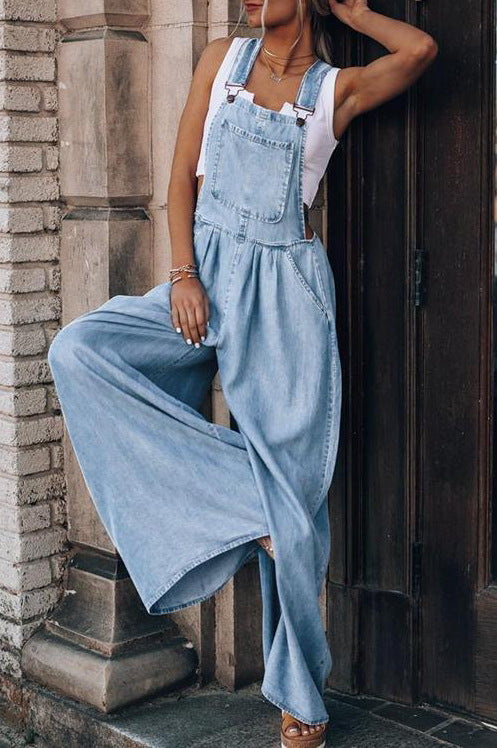 Bertille | Women's denim wide-cut sleeveless jumpsuit
