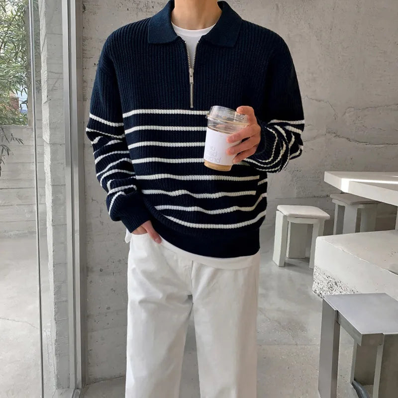 Asren | Pull rayé chaud pour homme – Pull moderne en maille, haut d'hiver décontracté et élégant