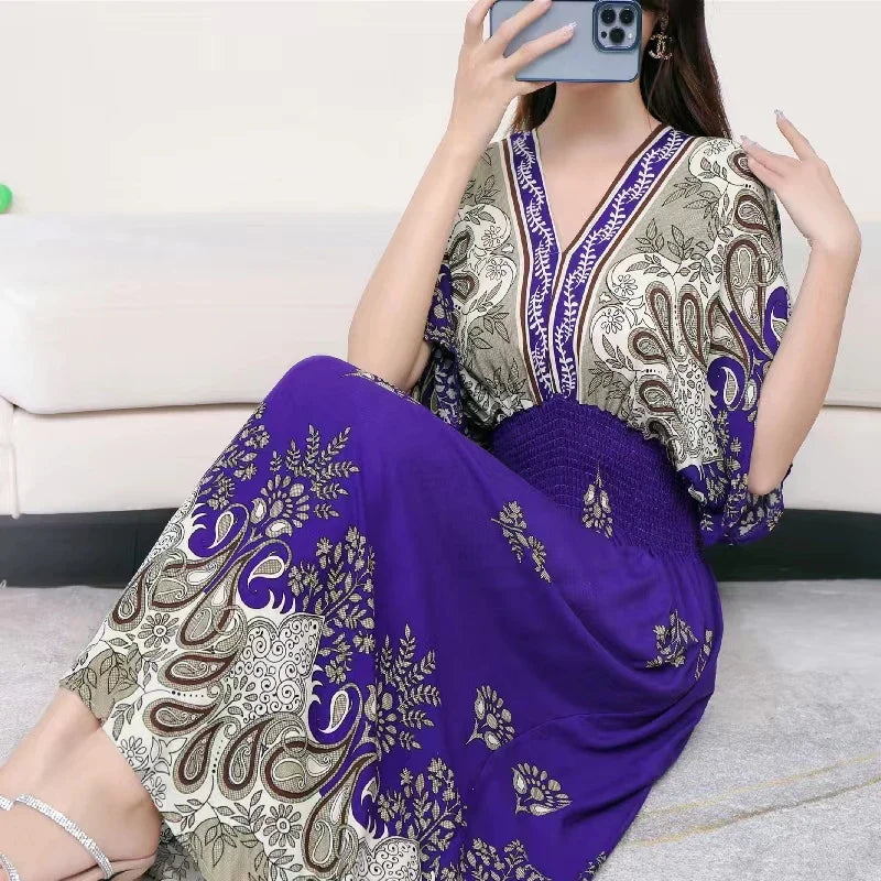 Rielle | Bohemian maxi-jurk voor dames – Lange, soepel vallende casual zomerjurk met print