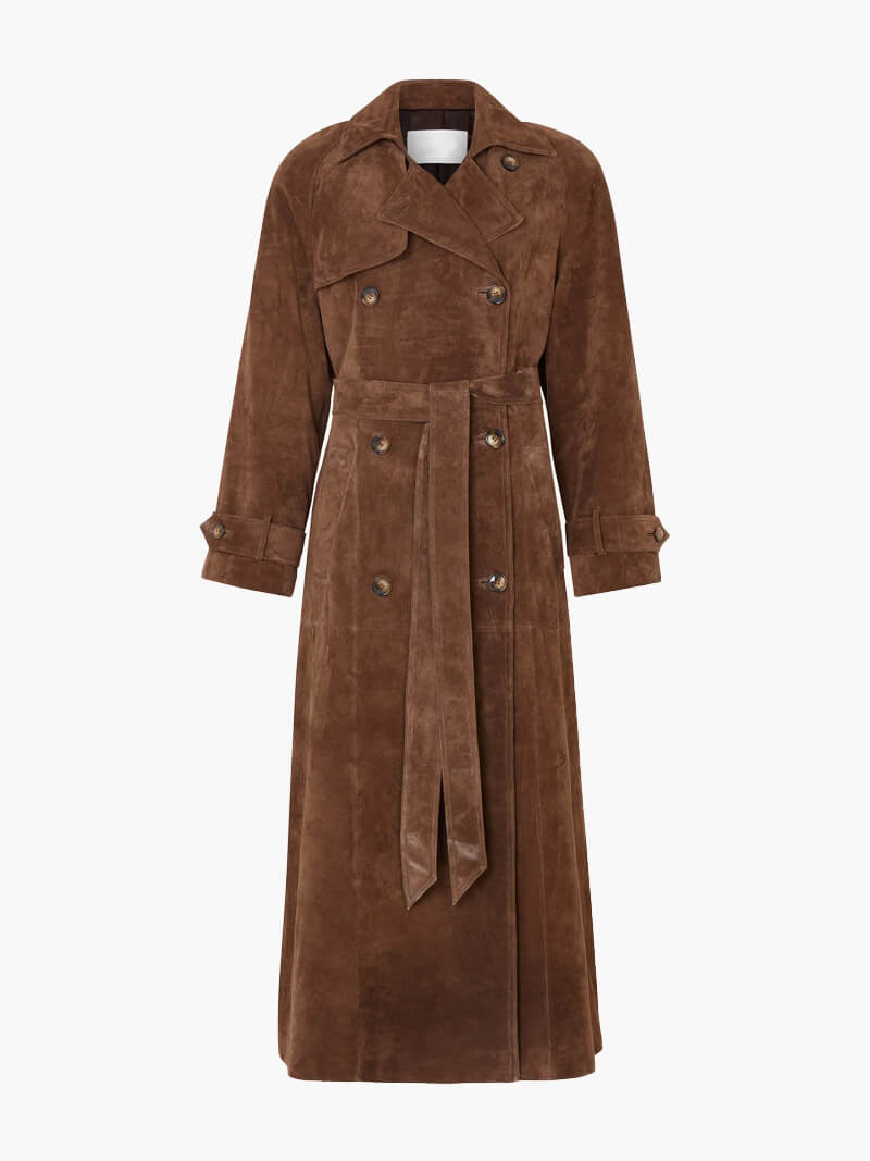 Prunella | Suède lange trenchcoat voor dames - Elegante en warme bovenkleding