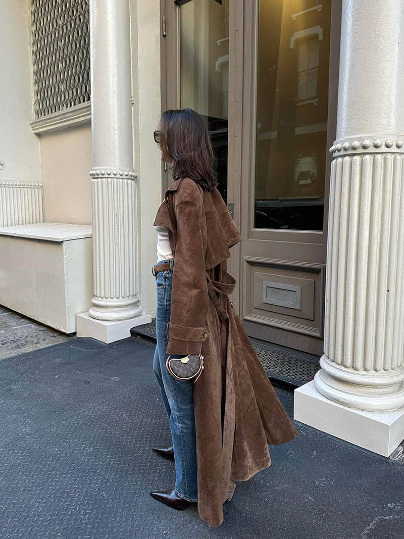 Prunella | Suède lange trenchcoat voor dames - Elegante en warme bovenkleding