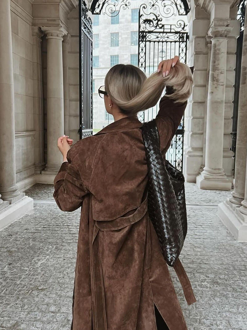 Prunella | Suède lange trenchcoat voor dames - Elegante en warme bovenkleding