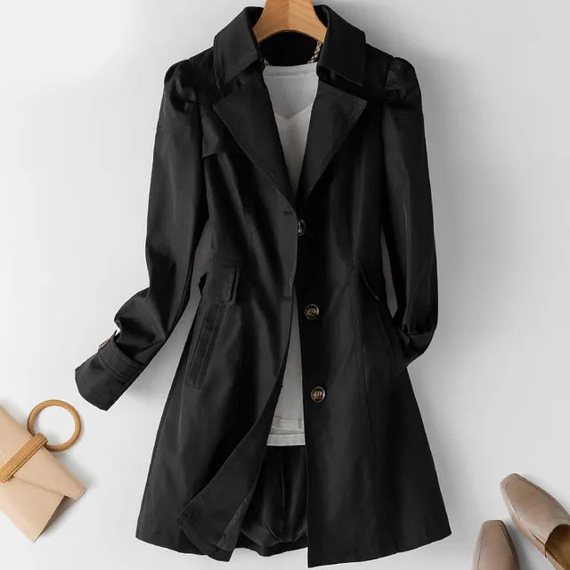 Alia | Elegant Women's Trench Coat - Classic Double-Breasted Overcoat with Belt for Autumn & Winter