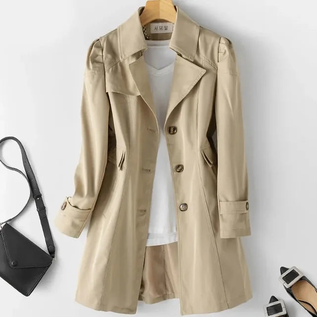Alia | Elegant Women's Trench Coat - Classic Double-Breasted Overcoat with Belt for Autumn & Winter