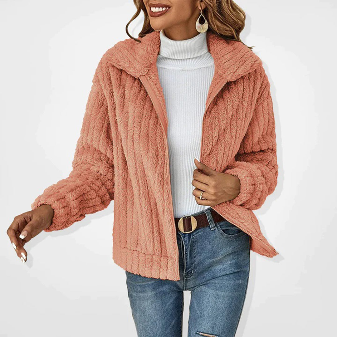 Xylena | Lange fleece trui met ritssluiting voor dames – Warme casual outdoor pullover jas