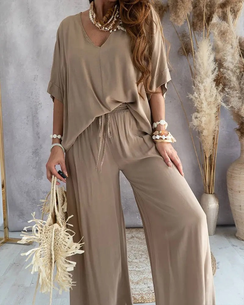 Quinza | Tweedelige katoenen set voor dames – Casual-elegante, luchtige outfit