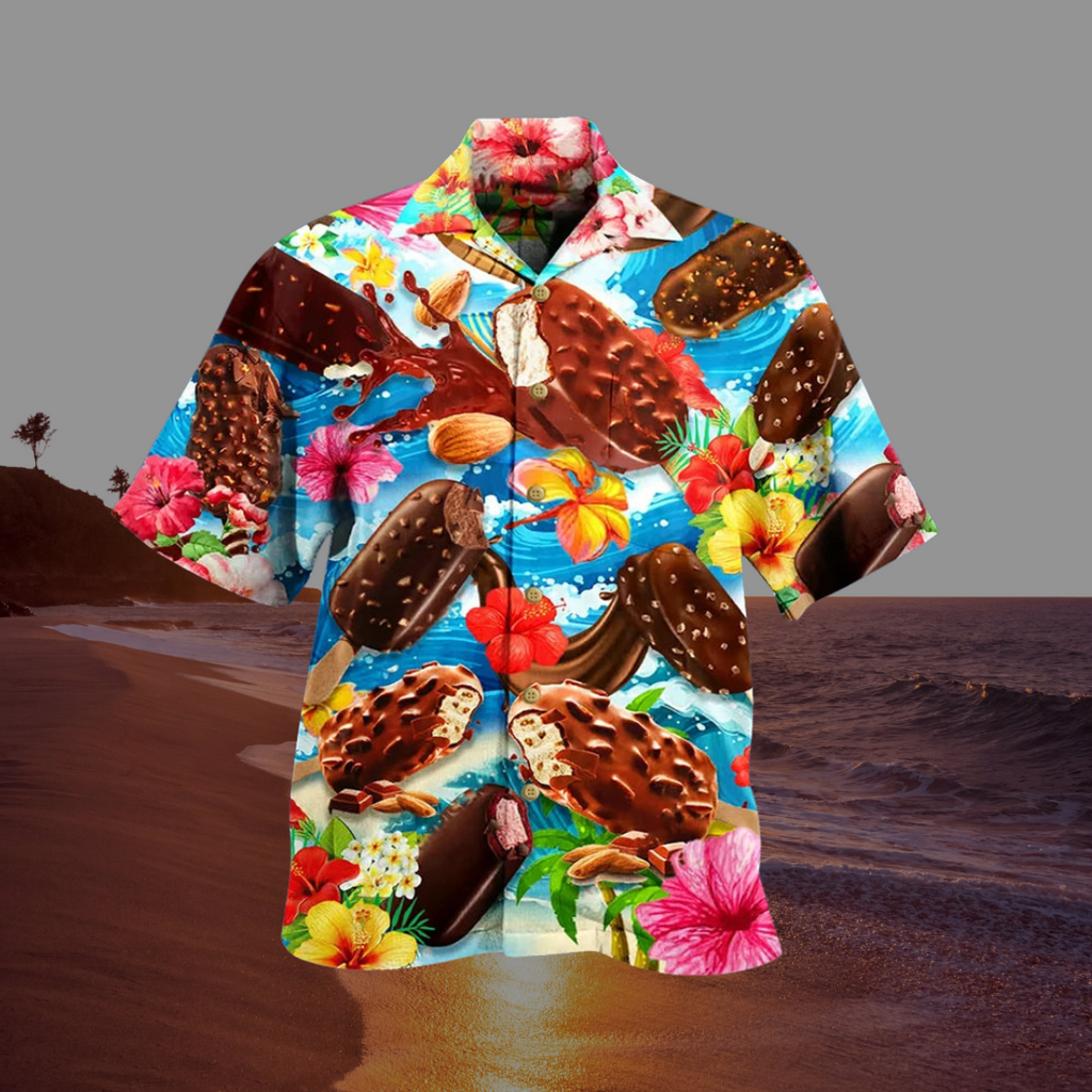 Remiel | Men's Retro Ice Cream Print Short Sleeve Shirt - Breathable Casual Wear
