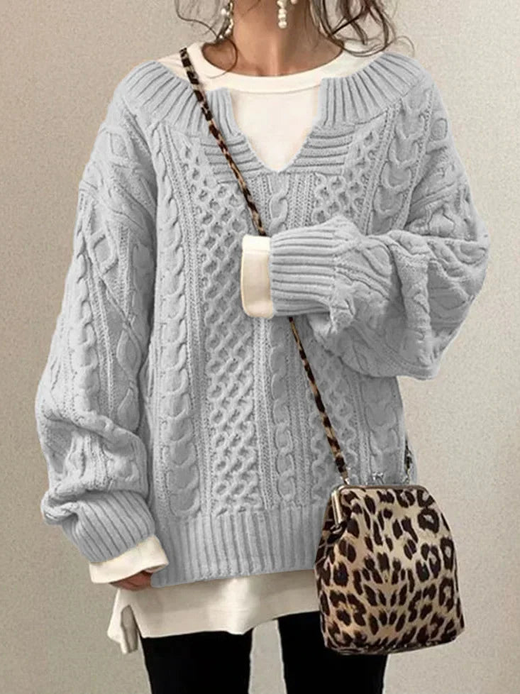 Ayala | Stylish V-Neck Cable Knit Sweater for Women - Cozy, trendy winter knitwear