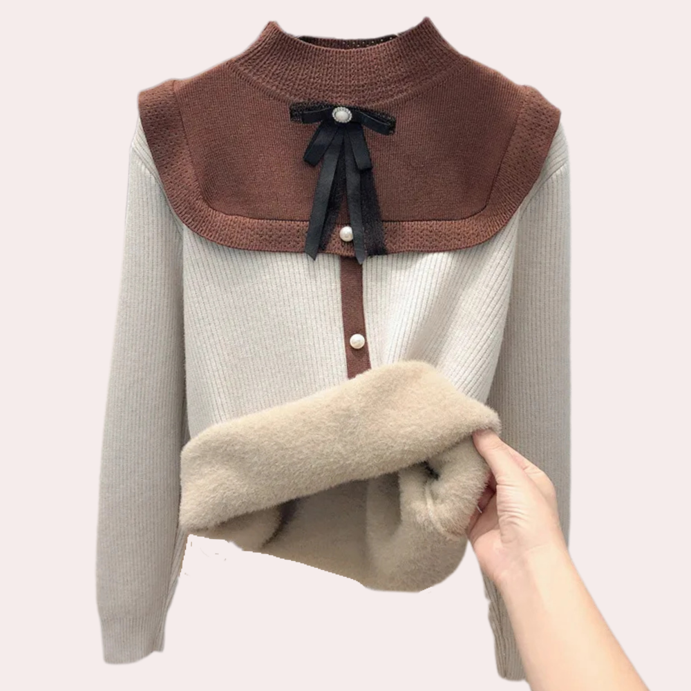 Tatienne | Dames Trui in Vintage stijl met fleecevoering en strik - Elegant en gezellig