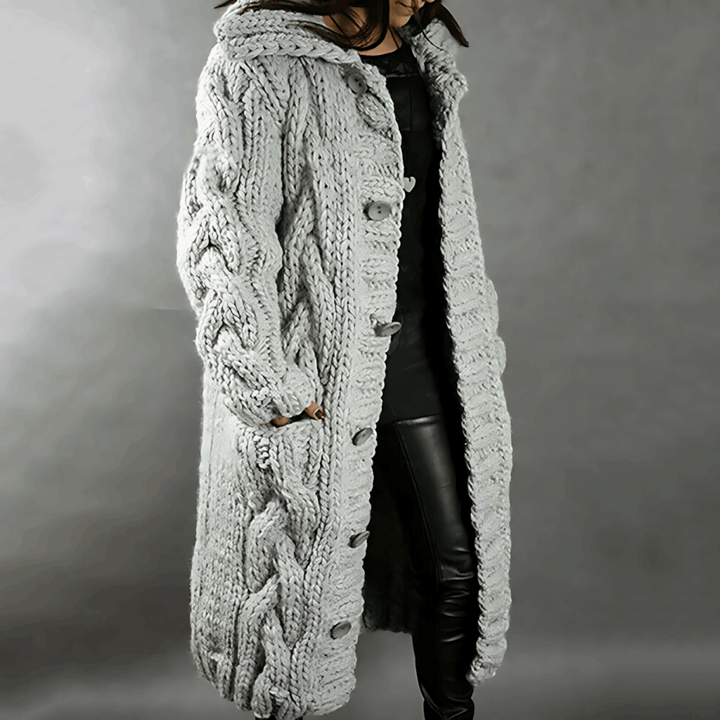 Alenka | Dames grof gebreid lang vest - Knus, warm, oversized gebreide trui