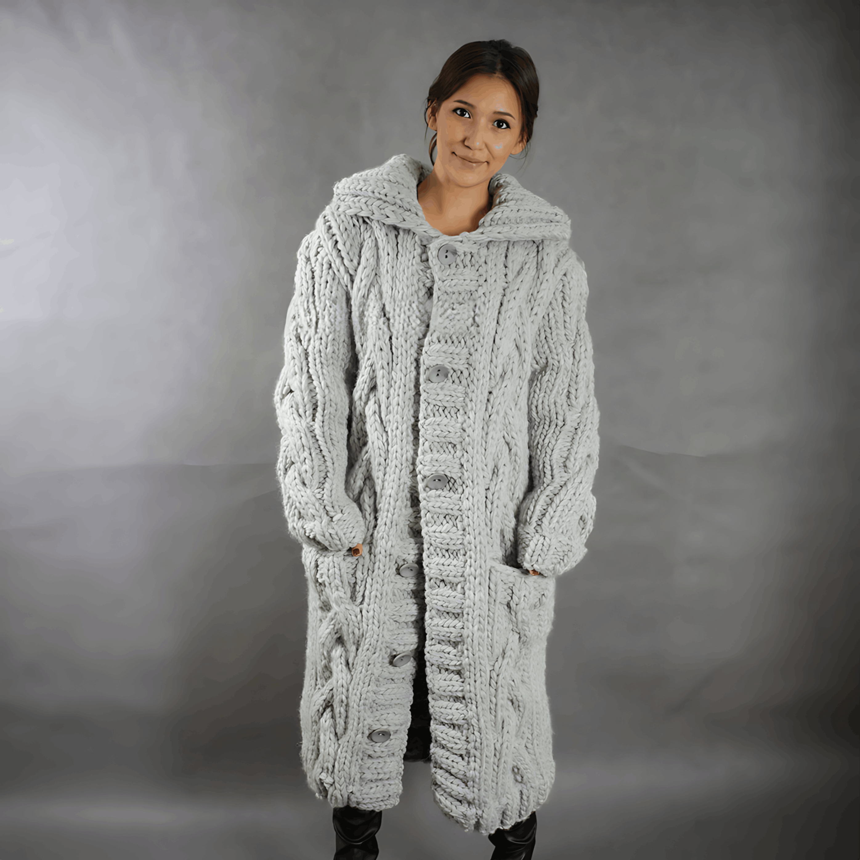 Alenka | Dames grof gebreid lang vest - Knus, warm, oversized gebreide trui