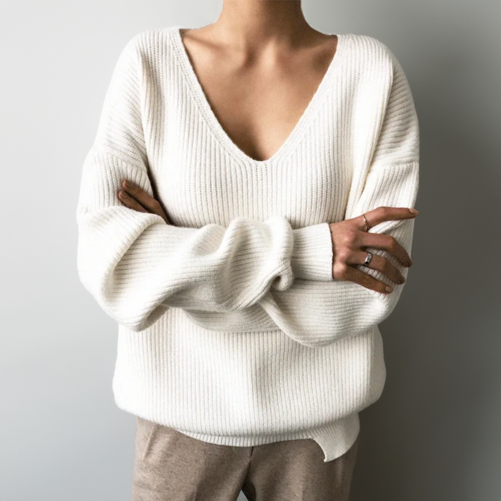 Nella | Grove V-hals gebreide trui voor vrouwen, zachte casual trui, comfortabel en stijlvol winter breigoed