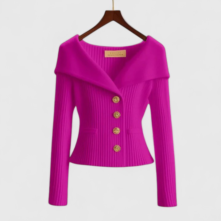 Zilith | Chique geribbelde gebreide vest, slim-fit trui met V-hals en opvallende knopen