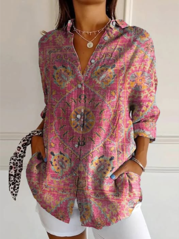 Saelyn | Retro shirt met print – Casual vintage blouse voor dames
