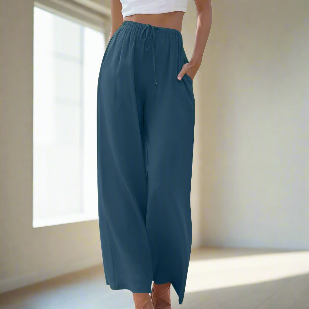 Caine | Chique damesbroek met wijde pijpen – Elegante kantoorbroek met hoge taille