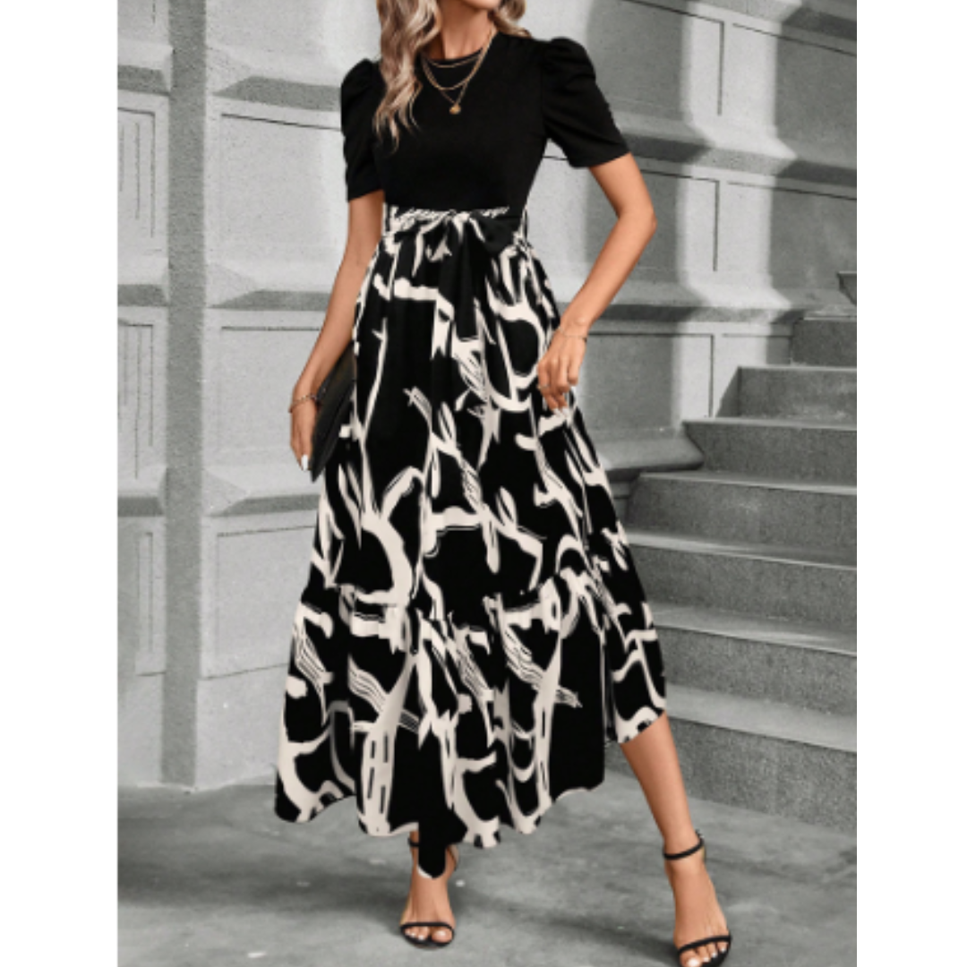 Letitia | Maxi jurk met pofmouwen en rok met bloemenprint - Boho Elegante Lange Jurk