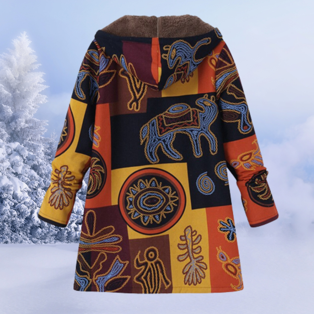 Ariana | Winterjas, fleece gevoerd, bloemenpatroon, capuchon, warme en stijlvolle bovenkleding