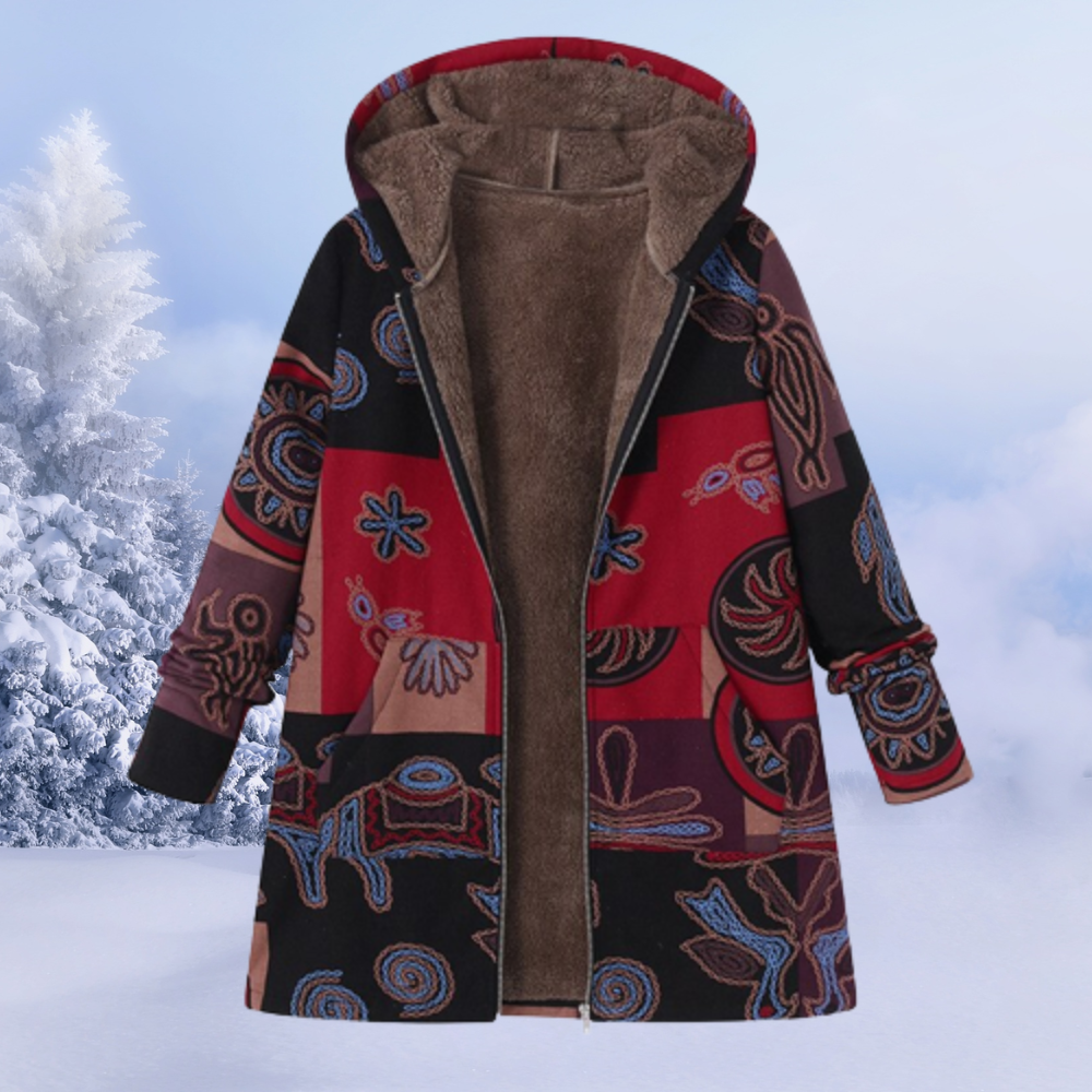 Ariana | Winterjas, fleece gevoerd, bloemenpatroon, capuchon, warme en stijlvolle bovenkleding