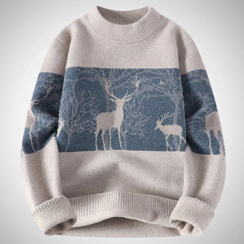 Pryceon | Gebreide herentrui met hertenmotief – Comfortabele vintage pullover voor casual gelegenheden