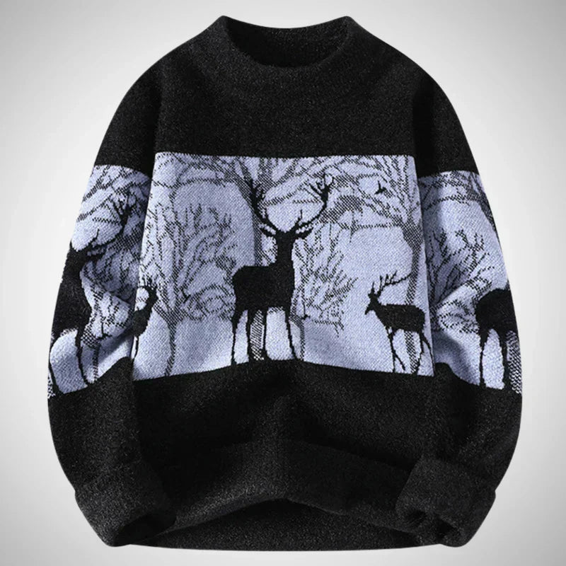 Pryceon | Gebreide herentrui met hertenmotief – Comfortabele vintage pullover voor casual gelegenheden