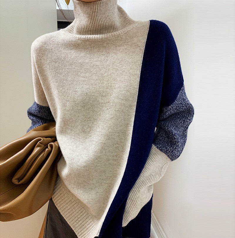 Adama | Elegante Kleur-Contrast Patchwork Coltrui voor Dames