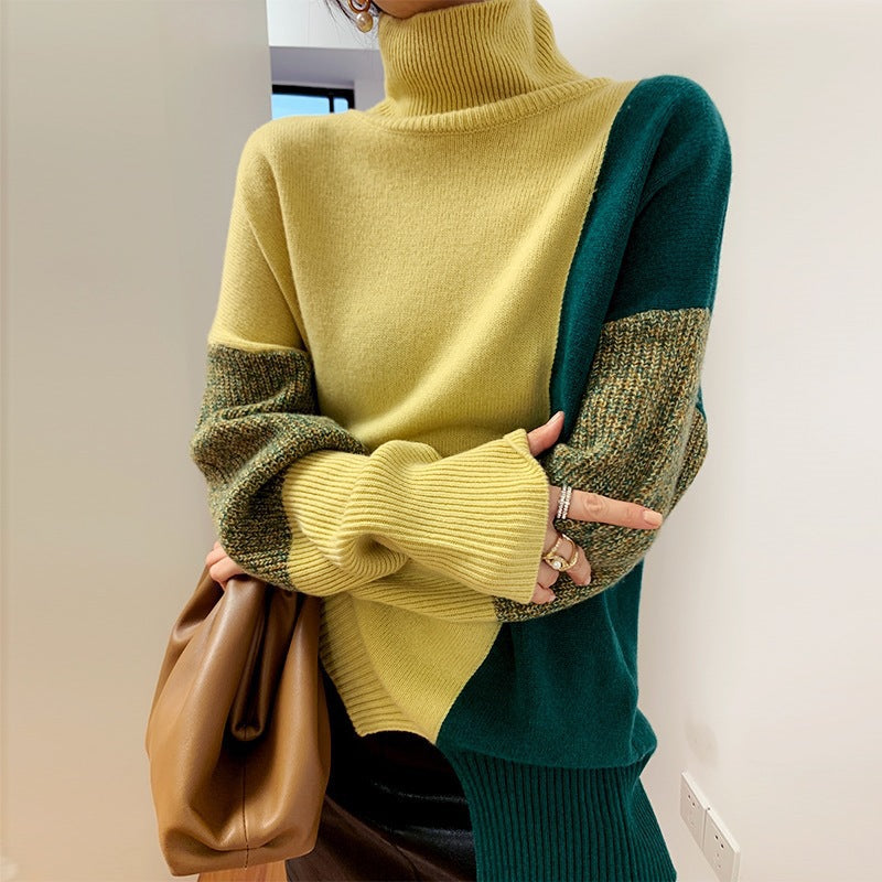 Adama | Elegante Kleur-Contrast Patchwork Coltrui voor Dames