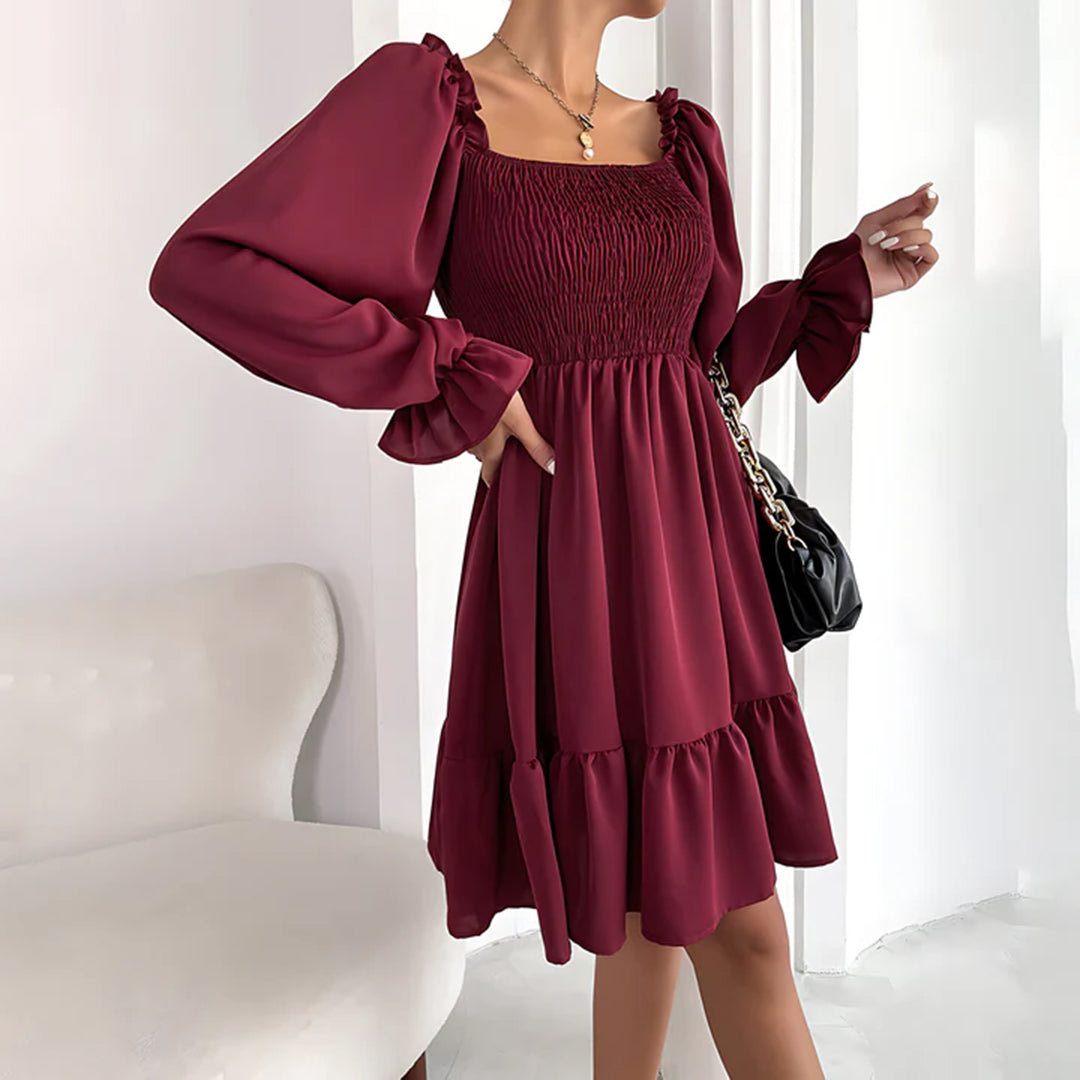 Tarsila | Long Sleeve Square Neck Dress - Elegant Mini Dress