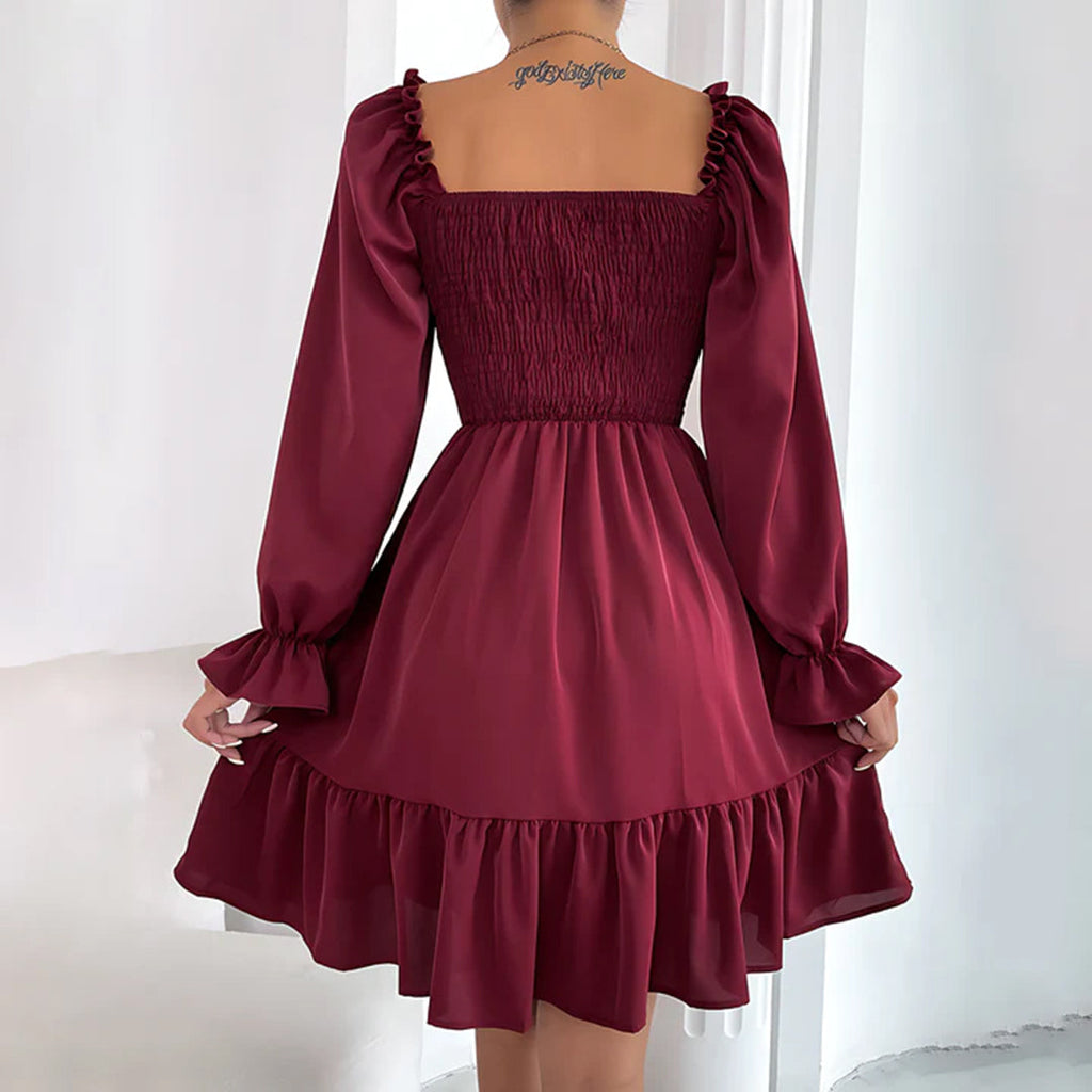 Tarsila | Long Sleeve Square Neck Dress - Elegant Mini Dress