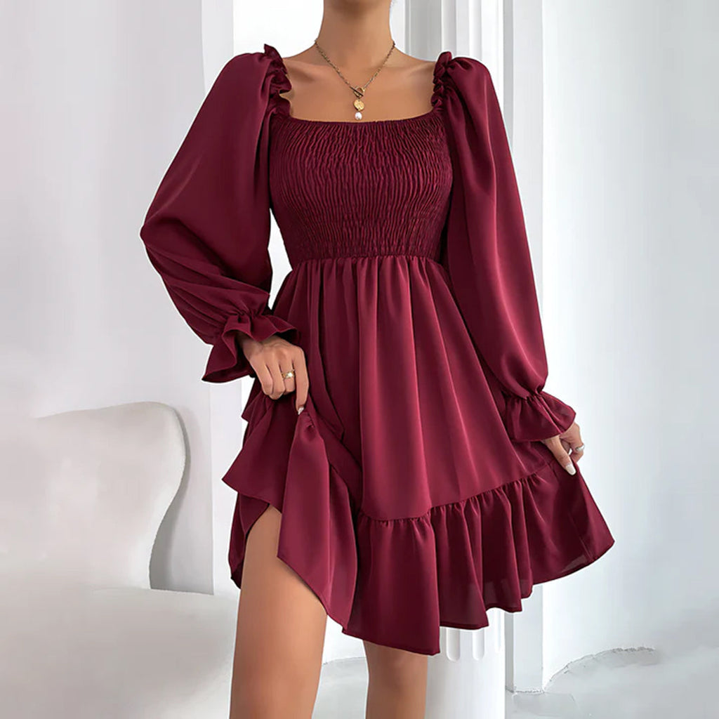Tarsila | Long Sleeve Square Neck Dress - Elegant Mini Dress