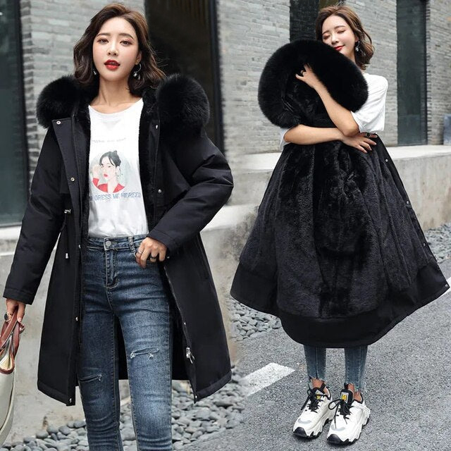 Lilwen | Women's Long Wool Coat with Hood & Fur Collar - Elegant Winter Coat for Cold Weather