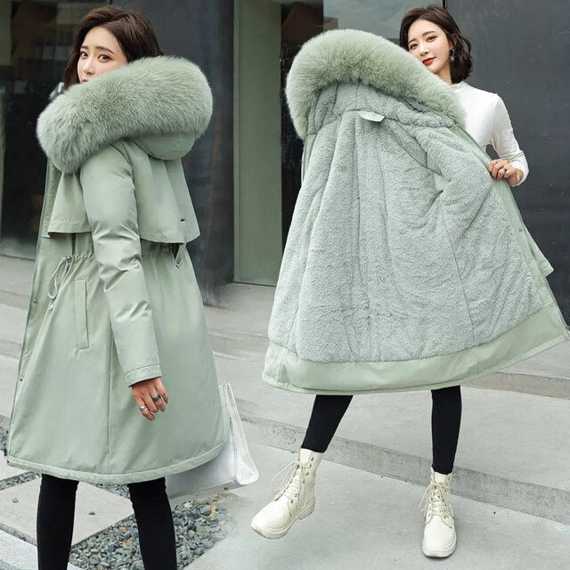 Lilwen | Women's Long Wool Coat with Hood & Fur Collar - Elegant Winter Coat for Cold Weather