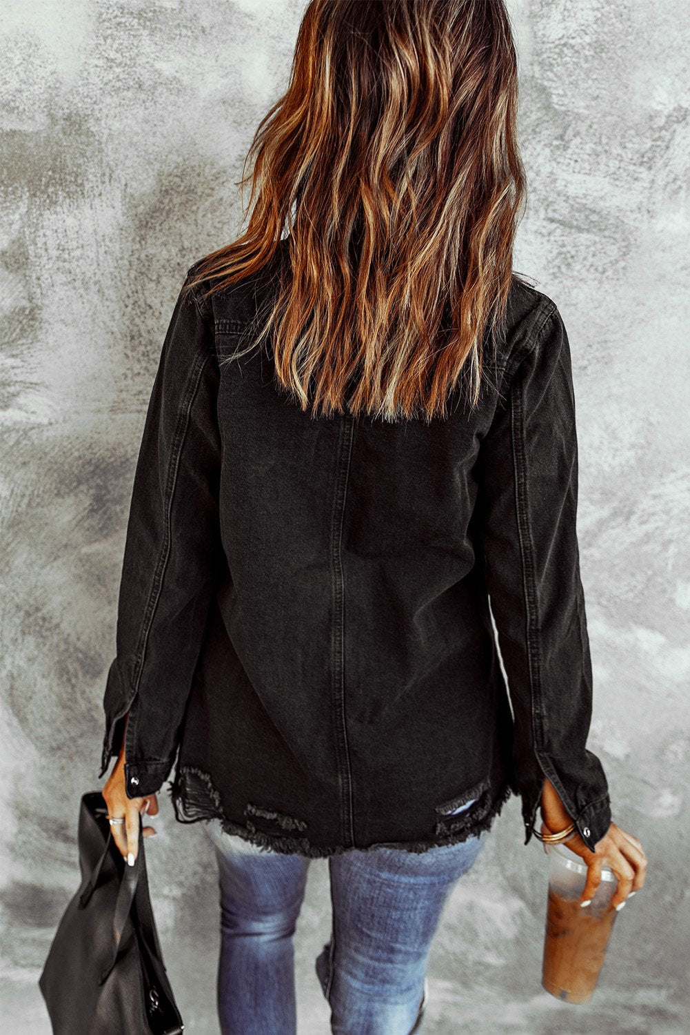 Yarlina | Dames Zwarte Gescheurde Spijkerjas – Gewassen Denim Jack met Knopen