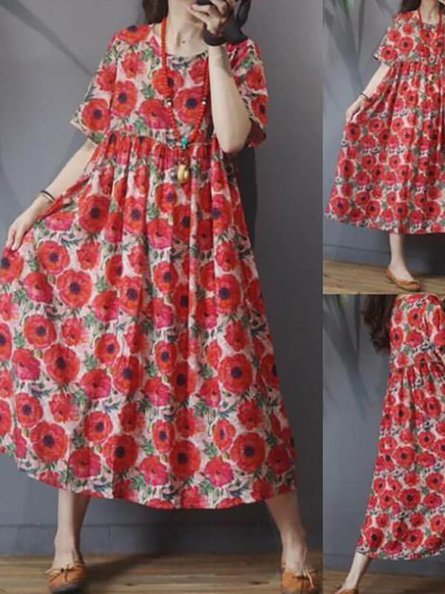 Jysara | Zomerjurk met bloemenprint in grote maten – Vintage casual A-lijn jurk met korte mouwen