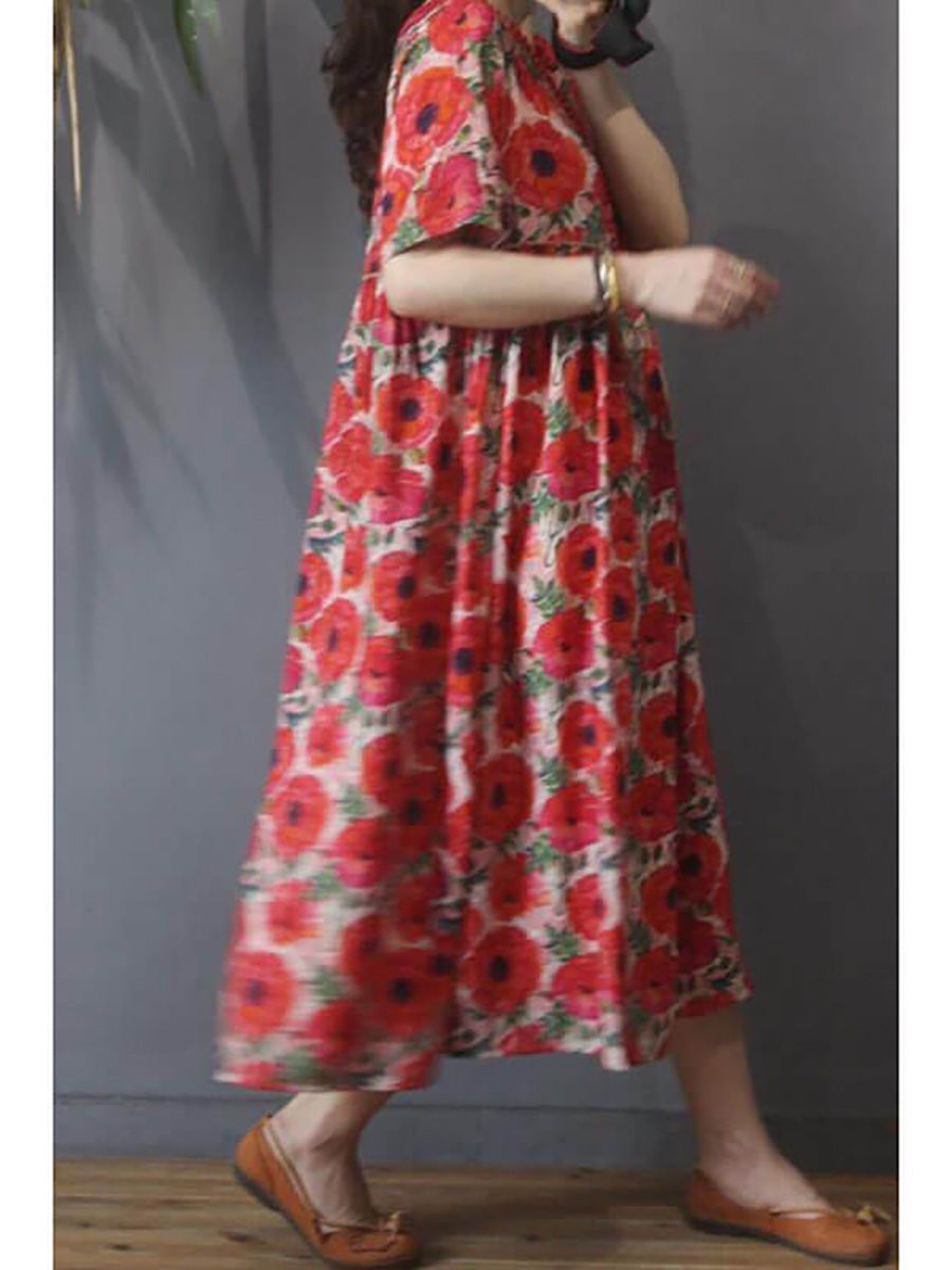 Jysara | Zomerjurk met bloemenprint in grote maten – Vintage casual A-lijn jurk met korte mouwen
