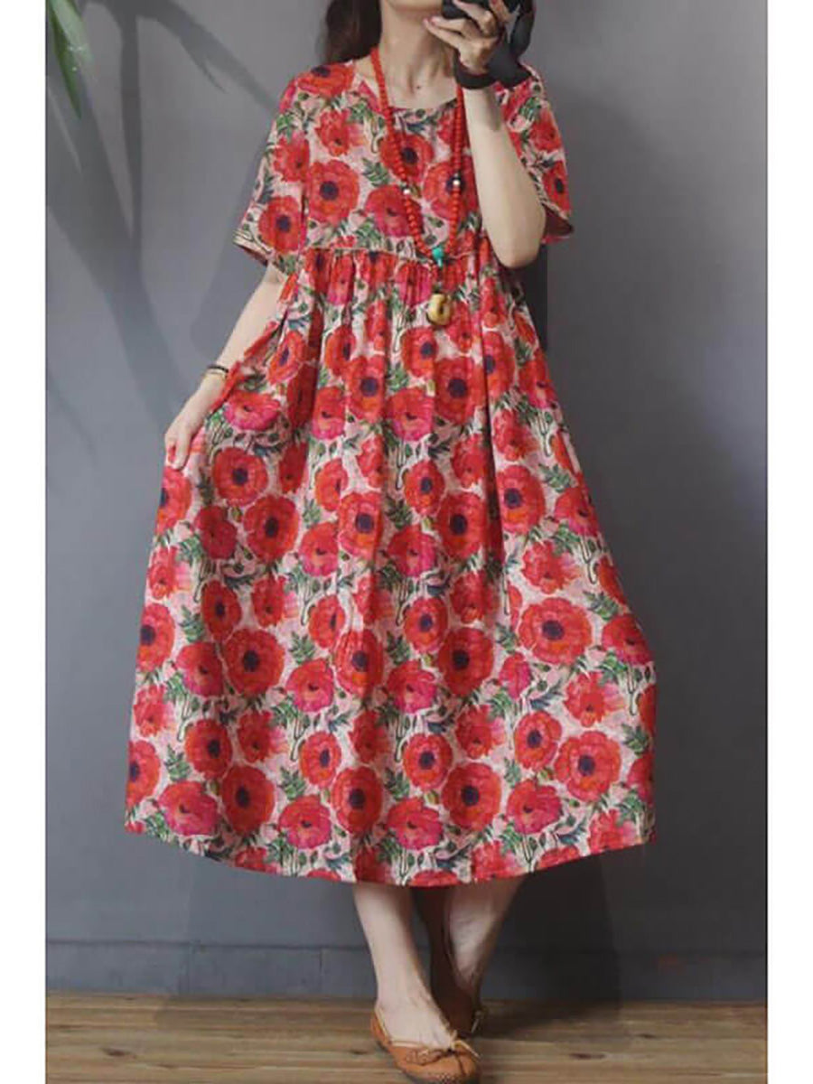 Jysara | Zomerjurk met bloemenprint in grote maten – Vintage casual A-lijn jurk met korte mouwen