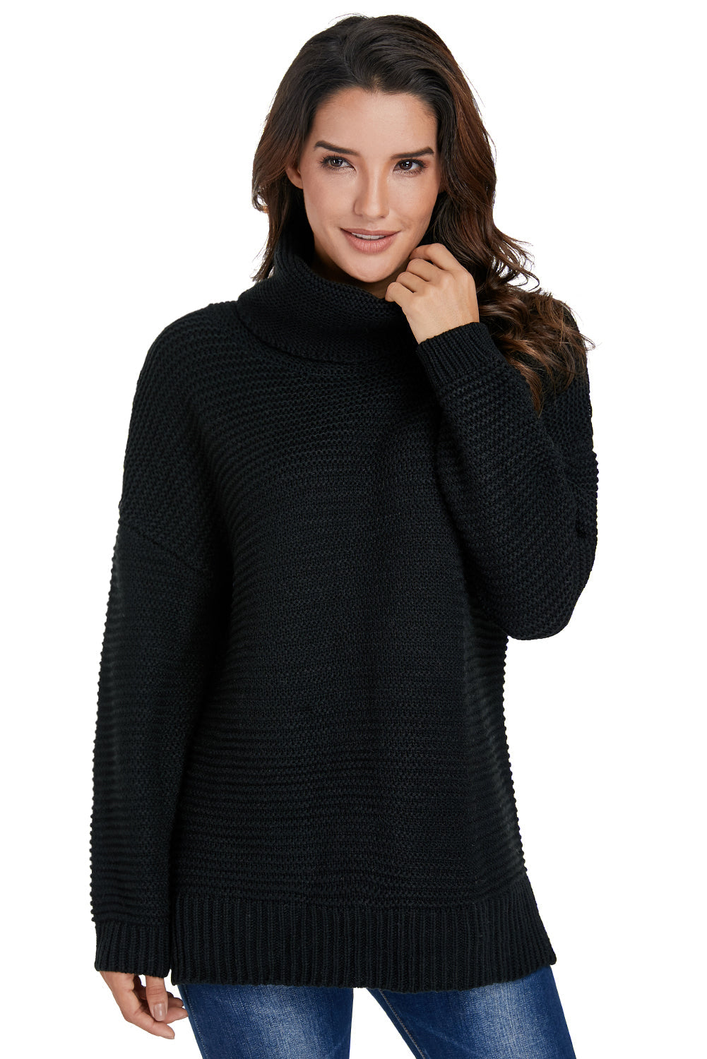 Oceara | Warme zwarte coltrui voor dames - Zachte gebreide trui voor casual stijl