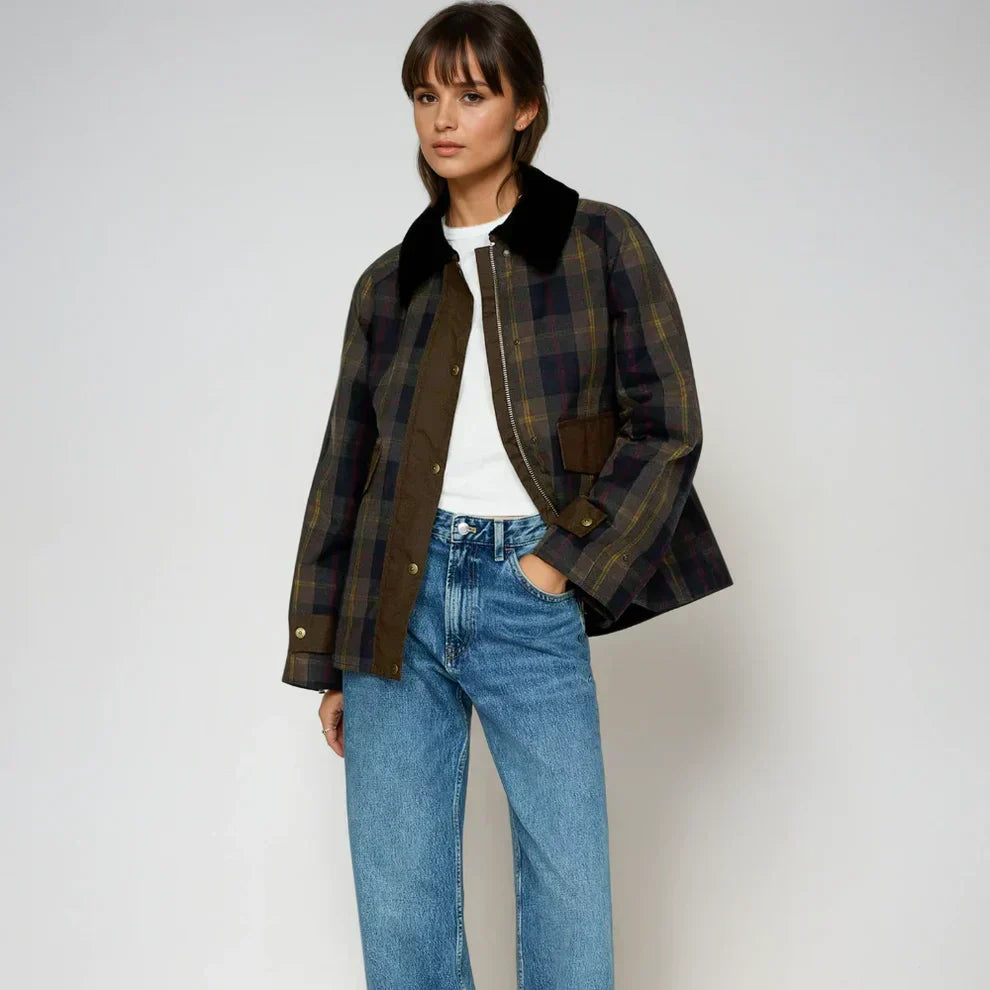 Miraya | Oversized geruite werkjas voor dames – Werkjas met lange mouwen en knopen