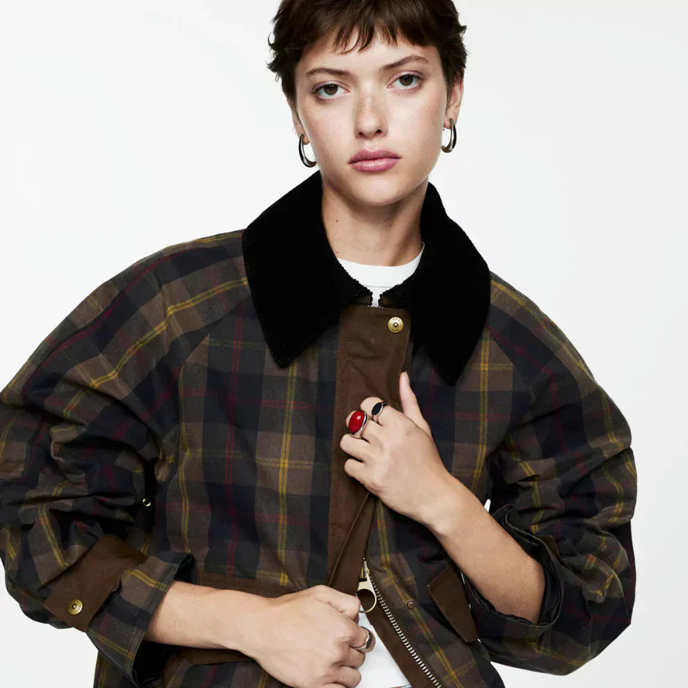 Miraya | Oversized geruite werkjas voor dames – Werkjas met lange mouwen en knopen