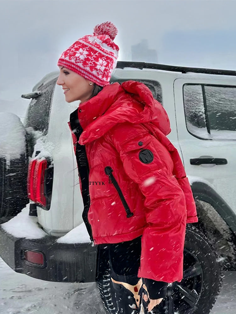 Jacinda | Korte witte damesjas met capuchon - Warme winter puffer jas