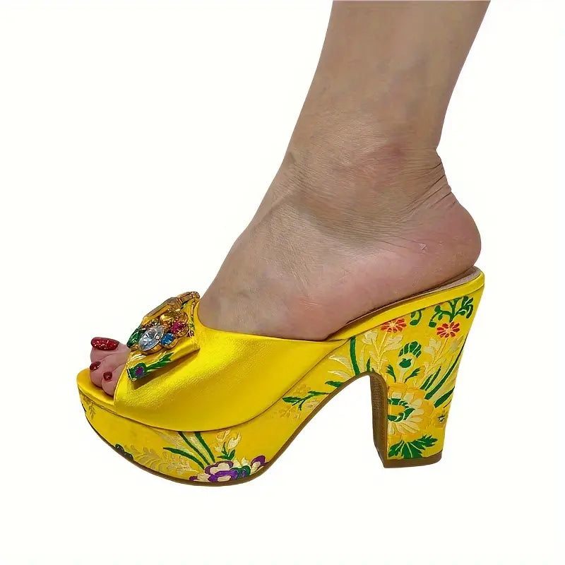 Vintage Print Sandals, Slip-On Platform Soft Sole