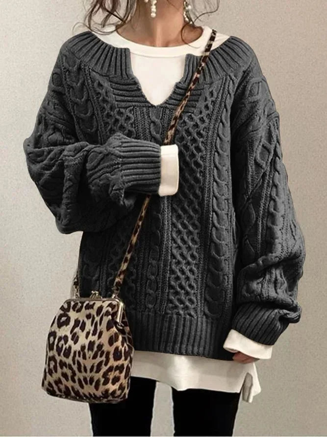 Ayala | Stylish V-Neck Cable Knit Sweater for Women - Cozy, trendy winter knitwear